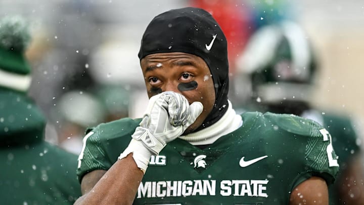 Michigan State's Elijah Collins talks a moment to himself on the field after the Spartans loss to Indiana on Saturday, Nov. 19, 2022, at Spartan Stadium in East Lansing.
221119 Msu Indiana 211a Michigan State's Elijah Collins talks a moment to himself on the field after the Spartans loss to Indiana on Saturday, Nov. 19, 2022, at Spartan Stadium in East Lansing.
221119 Msu Indiana 211a
