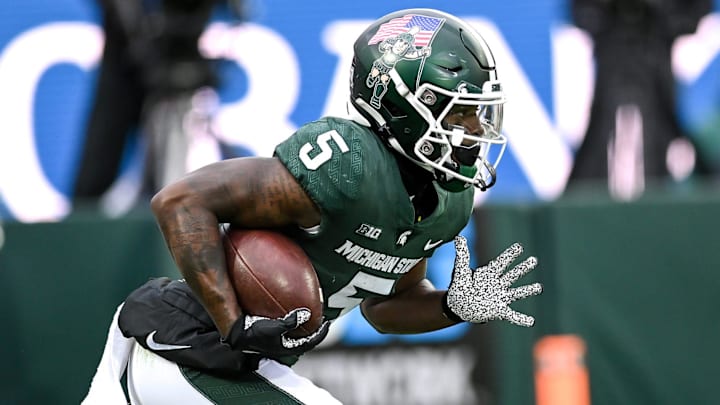 Michigan State's Germie Bernard returns a kick against Rutgers during the third quarter on Saturday, Nov. 12, 2022, in East Lansing.

221112 Msu Rutgers Fb 157a