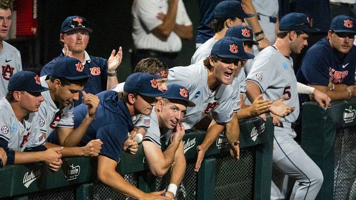 Auburn Tigers dugout cheer on their team as Auburn Tigers take on Milwaukee Panthers during the NCAA Regional Baseball tournament at Plainsman Park Auburn Tigers dugout cheer on their team as Auburn Tigers take on Milwaukee Panthers during the NCAA Regional Baseball tournament at Plainsman Park
