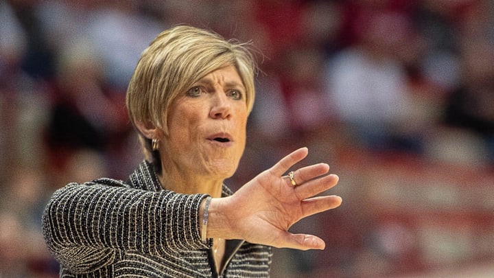Iowa Head Coach Jan Jensen during the Indiana versus Iowa womens basketball game at Simon Skjodt Assembly Hall on Sunday, Jan. 11, 2026. Iowa Head Coach Jan Jensen during the Indiana versus Iowa womens basketball game at Simon Skjodt Assembly Hall on Sunday, Jan. 11, 2026.