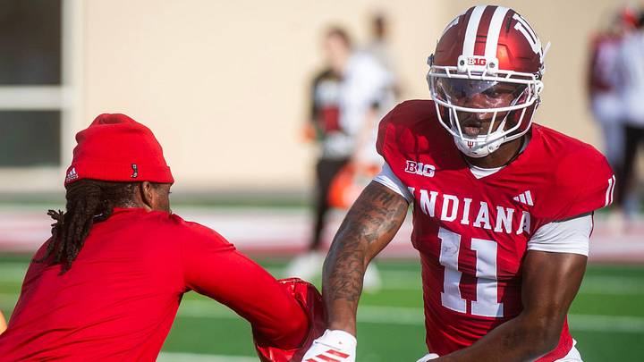 Indiana's Nick Marsh (11) during spring practice at Memorial Stadium on Tuesday, March 31, 2026. Indiana's Nick Marsh (11) during spring practice at Memorial Stadium on Tuesday, March 31, 2026.