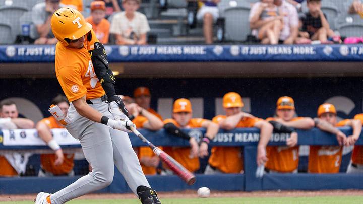 Tennessee Volunteers' Manny Marin (4) swings at the ball as Arkansas Razorbacks take on Tennessee Volunteers during the SEC baseball tournament at Hoover Metropolitan Stadium in Hoover, Ala. on Wednesday, May 20, 2026. Tennessee Volunteers' Manny Marin (4) swings at the ball as Arkansas Razorbacks take on Tennessee Volunteers during the SEC baseball tournament at Hoover Metropolitan Stadium in Hoover, Ala. on Wednesday, May 20, 2026.