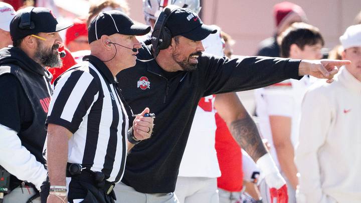 Ohio State Head Coach Ryan Day disagrees with a call during the Indiana versus Ohio State football game at Memorial Stadium on Saturday, Oct. 17, 2026. Ohio State Head Coach Ryan Day disagrees with a call during the Indiana versus Ohio State football game at Memorial Stadium on Saturday, Oct. 17, 2026.