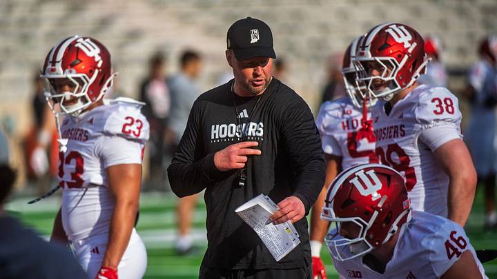 Indiana Head Coach Bryant Haines during spring practice at Memorial Stadium on Tuesday, March 31, 2026.