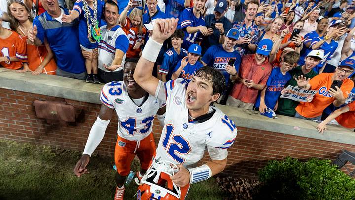 Florida Gators quarterback Aaron Philo (12) celebrates with fans after the game as Auburn Tigers take on Florida Gators at Jordan-Hare Stadium in Auburn, Ala. on Saturday, Sept. 19, 2026. Florida Gators defeated Auburn Tigers 44-39. Florida Gators quarterback Aaron Philo (12) celebrates with fans after the game as Auburn Tigers take on Florida Gators at Jordan-Hare Stadium in Auburn, Ala. on Saturday, Sept. 19, 2026. Florida Gators defeated Auburn Tigers 44-39.