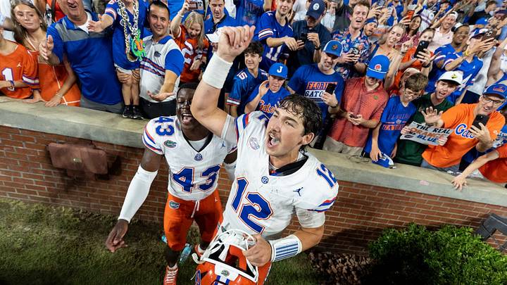 Florida Gators quarterback Aaron Philo (12) celebrates with fans after the game as Auburn Tigers take on Florida Gators at Jordan-Hare Stadium in Auburn, Ala. on Saturday, Sept. 19, 2026. Florida Gators defeated Auburn Tigers 44-39. Florida Gators quarterback Aaron Philo (12) celebrates with fans after the game as Auburn Tigers take on Florida Gators at Jordan-Hare Stadium in Auburn, Ala. on Saturday, Sept. 19, 2026. Florida Gators defeated Auburn Tigers 44-39.