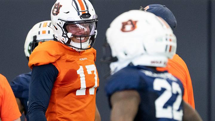 Auburn Tigers quarterback Byrum Brown (17) during Auburn football practice at Woltosz Football Performance Center. Auburn Tigers quarterback Byrum Brown (17) during Auburn football practice at Woltosz Football Performance Center.