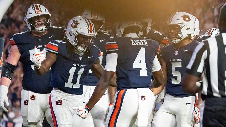 Auburn Tigers wide receiver Keshaun Singleton (11) celebrates his touchdown catch as Auburn Tigers take on Florida Gators at Jordan-Hare Stadium in Auburn, Ala. on Saturday, Sept. 19, 2026. Florida Gators lead Auburn Tigers 20-17 at halftime. Auburn Tigers wide receiver Keshaun Singleton (11) celebrates his touchdown catch as Auburn Tigers take on Florida Gators at Jordan-Hare Stadium in Auburn, Ala. on Saturday, Sept. 19, 2026. Florida Gators lead Auburn Tigers 20-17 at halftime.
