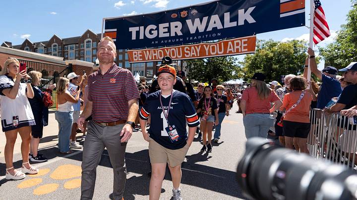 Auburn Tigers head coach Alex Golesh greets fans during Tiger Walk before Auburn Tigers take on Vanderbilt Commodores at Jordan-Hare Stadium in Auburn, Ala. on Saturday, Sept. 26, 2026. Auburn Tigers head coach Alex Golesh greets fans during Tiger Walk before Auburn Tigers take on Vanderbilt Commodores at Jordan-Hare Stadium in Auburn, Ala. on Saturday, Sept. 26, 2026.