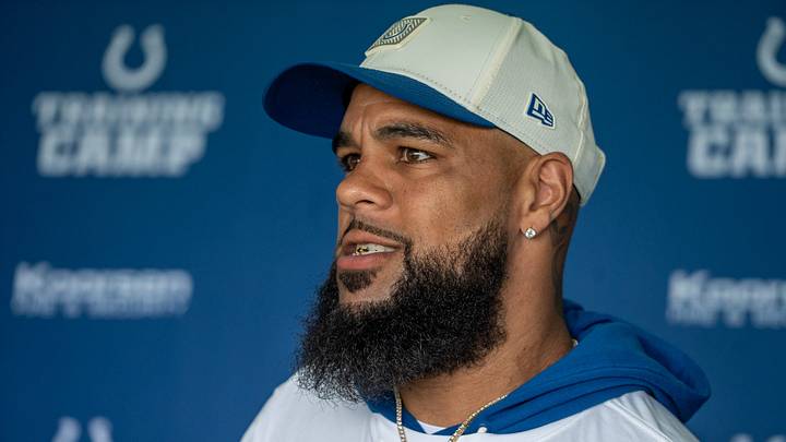 Indianapolis Colts wide receiver Keenan Allen speaks with media Wednesday, Aug. 19, 2026, ahead of the Colts’ joint practice with the Atlanta Falcons at Grand Park in Westfield. Indianapolis Colts wide receiver Keenan Allen speaks with media Wednesday, Aug. 19, 2026, ahead of the Colts’ joint practice with the Atlanta Falcons at Grand Park in Westfield.