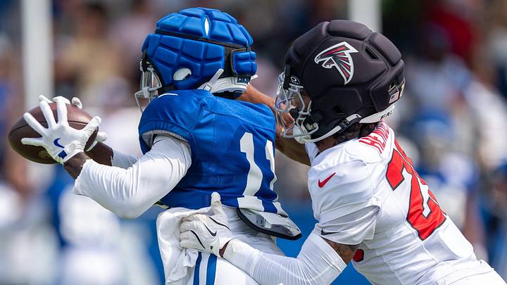 Indianapolis Colts wide receiver Sahmir Hagans (11) pulls in a pass Wednesday, Aug. 19, 2026, during a joint practice with the Atlanta Falcons at Grand Park in Westfield. Indianapolis Colts wide receiver Sahmir Hagans (11) pulls in a pass Wednesday, Aug. 19, 2026, during a joint practice with the Atlanta Falcons at Grand Park in Westfield.