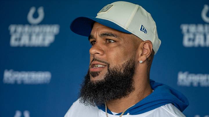 Indianapolis Colts wide receiver Keenan Allen speaks with media Wednesday, Aug. 19, 2026, ahead of the Colts’ joint practice with the Atlanta Falcons at Grand Park in Westfield. Indianapolis Colts wide receiver Keenan Allen speaks with media Wednesday, Aug. 19, 2026, ahead of the Colts’ joint practice with the Atlanta Falcons at Grand Park in Westfield.