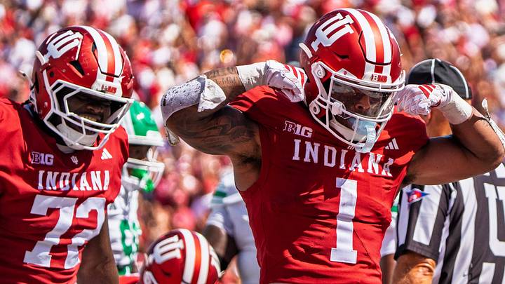 Indiana's Turbo Richard  (1) scores during the Indiana versus North Texas football game at Memorial Stadium on Saturday, Sept. 5, 2026.