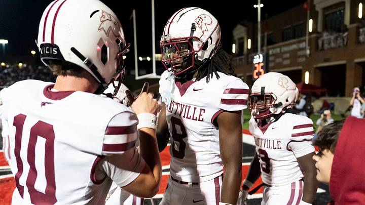 Prattville’s Will McKay (10) and Deshawn Hall (8) celebrate their touchdown connection as Thompson takes on Prattville football at Thompson High School in Alabaster, Ala. on Friday, Oct. 16, 2026. Prattville leads Thompson 21-14 at halftime. Prattville’s Will McKay (10) and Deshawn Hall (8) celebrate their touchdown connection as Thompson takes on Prattville football at Thompson High School in Alabaster, Ala. on Friday, Oct. 16, 2026. Prattville leads Thompson 21-14 at halftime.
