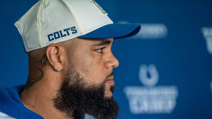 Indianapolis Colts wide receiver Keenan Allen speaks with media Wednesday, Aug. 19, 2026, ahead of the Colts’ joint practice with the Atlanta Falcons at Grand Park in Westfield. Indianapolis Colts wide receiver Keenan Allen speaks with media Wednesday, Aug. 19, 2026, ahead of the Colts’ joint practice with the Atlanta Falcons at Grand Park in Westfield.