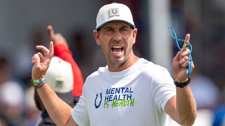 Indianapolis Colts head coach Shane Steichen yells directions to his team Wednesday, Aug. 19, 2026, during a joint practice with the Atlanta Falcons at Grand Park in Westfield. Indianapolis Colts head coach Shane Steichen yells directions to his team Wednesday, Aug. 19, 2026, during a joint practice with the Atlanta Falcons at Grand Park in Westfield.