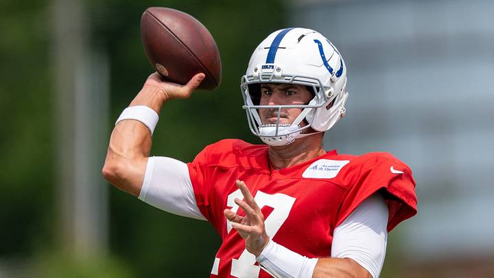 Indianapolis Colts quarterback Daniel Jones (17) passes the ball Wednesday, Aug. 19, 2026, during a joint practice with the Atlanta Falcons at Grand Park in Westfield. Indianapolis Colts quarterback Daniel Jones (17) passes the ball Wednesday, Aug. 19, 2026, during a joint practice with the Atlanta Falcons at Grand Park in Westfield.