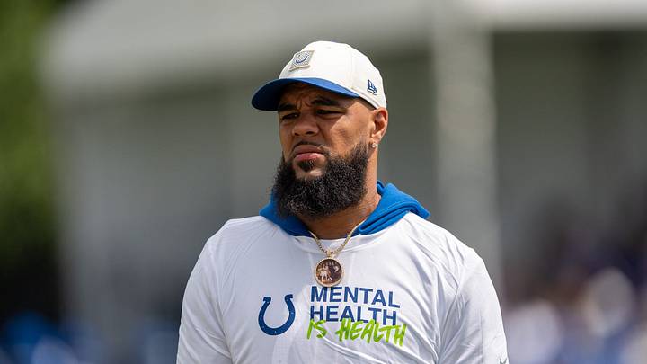 Indianapolis Colts wide receiver Keenan Allen watches from the sidelines at a joint practice with the Atlanta Falcons on Aug. 19. Indianapolis Colts wide receiver Keenan Allen watches from the sidelines at a joint practice with the Atlanta Falcons on Aug. 19.