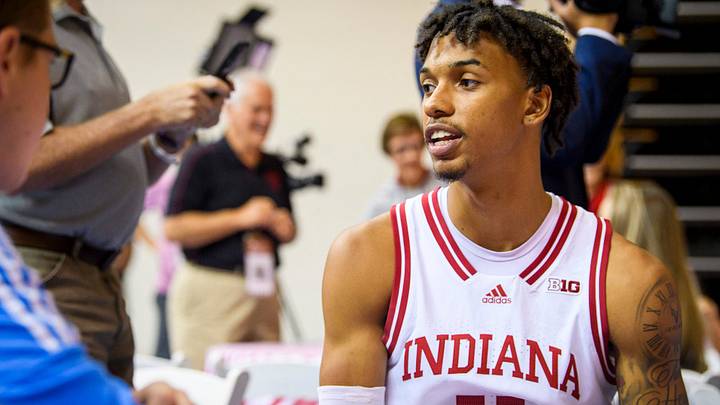 Indiana's C.J. Gunn answers questions from the media during the Indiana University basketball media day at Simon Skjodt Assembly Hall on Thursday, Sept. 22, 2022.

Iu Basketball Media Day Gunn 1
