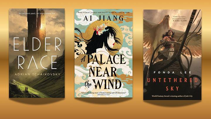 Elder Pace by Adrian Tchaikovsky, A Palace Near the Wind by Ai Jiang, Untethered Sky by Fonda Lee Elder Pace by Adrian Tchaikovsky, A Palace Near the Wind by Ai Jiang, Untethered Sky by Fonda Lee