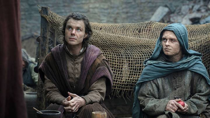 Matthew Needham as Larys Strong, Tom Glynn-Carney as Aegon Targaryen in House of the Dragon season 3 episode 5.