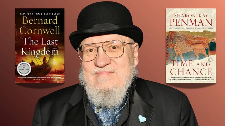 George R.R. Martin accompanied by two of his writing influences, The Last Kingdom and Time and Chance.