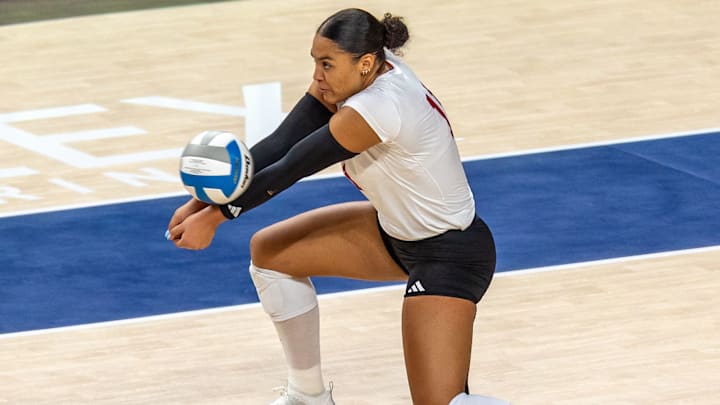 Nebraska outside hitter Teraya Sigler during the AVCA First Serve vs. Pittsburgh. Nebraska outside hitter Teraya Sigler during the AVCA First Serve vs. Pittsburgh.