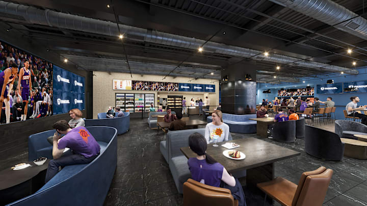A rendering of the Phoenix Suns' new FanDuel Lounge located at PHX Arena. 