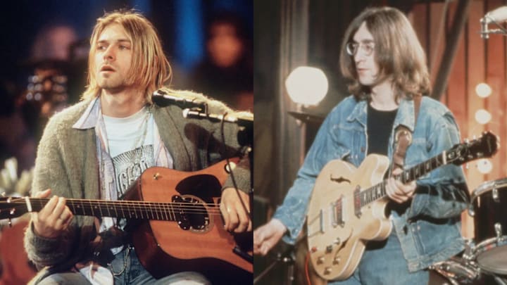 Kurt Cobain and John Lennon playing guitars