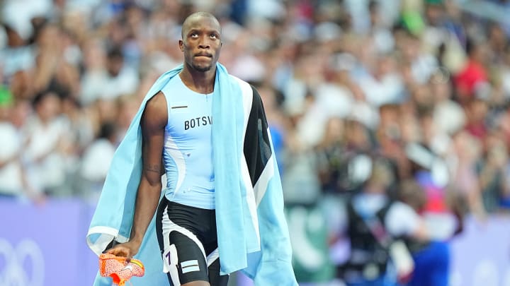Botswana's Letsile Tebogo celebrates after winning the 200 meters at the 2024 Summer Olympics. Botswana's Letsile Tebogo celebrates after winning the 200 meters at the 2024 Summer Olympics.
