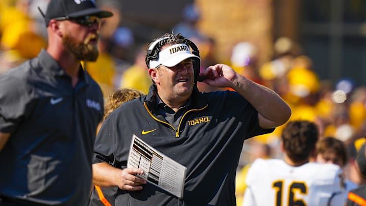 Jason Eck, pictured here during his time as Idaho Vandals head coach, is now leading New Mexico football. Jason Eck, pictured here during his time as Idaho Vandals head coach, is now leading New Mexico football.
