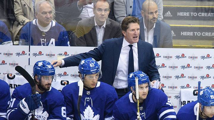 Oct 7, 2019; Toronto, Ontario, CAN; Toronto Maple Leafs head coach Mike Babcock watches the action during the first period against the St. Louis Blues at Scotiabank Arena. Mandatory Credit: Nick Turchiaro-USA TODAY Sports Oct 7, 2019; Toronto, Ontario, CAN; Toronto Maple Leafs head coach Mike Babcock watches the action during the first period against the St. Louis Blues at Scotiabank Arena. Mandatory Credit: Nick Turchiaro-USA TODAY Sports
