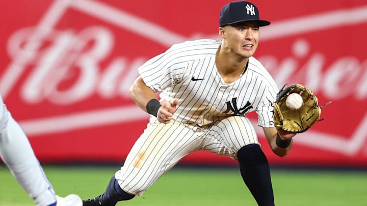 Apr 6, 2024; Bronx, New York, USA;  New York Yankees shortstop Anthony Volpe (11) at Yankee Stadium.