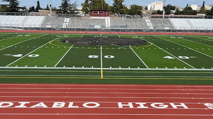 The charred out middle of the field from an Aug. 23 fire to the Mt. Diablo (Concord, Calif.) field 