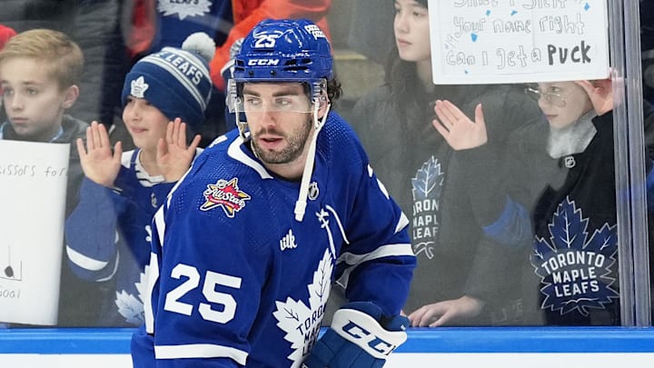 Dec 19, 2023; Toronto, Ontario, CAN; Toronto Maple Leafs defenseman Conor Timmins (25) skates during