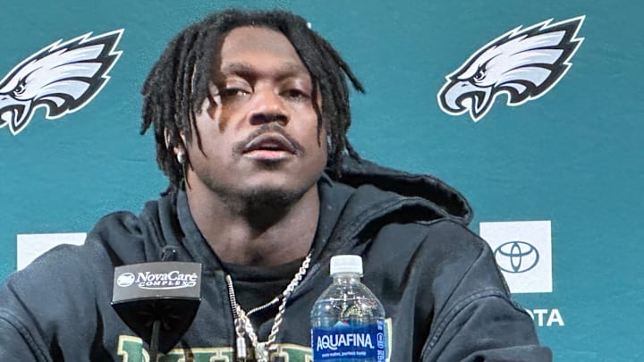 Eagles WR A.J. Brown meets with reporters on Jan. 30, 2025. Eagles WR A.J. Brown meets with reporters on Jan. 30, 2025.