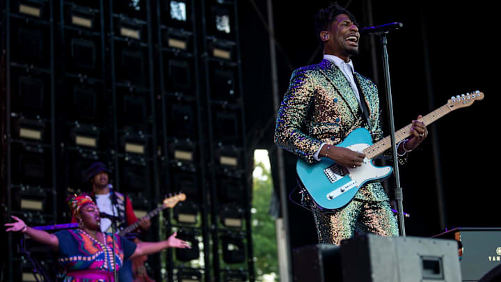 Jon Batiste performs with Desz at Bonnaroo in Manchester, Tenn., Saturday, June 15, 2024.