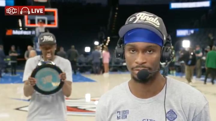 Jalen Williams has some fun after advancing to the NBA Finals. 