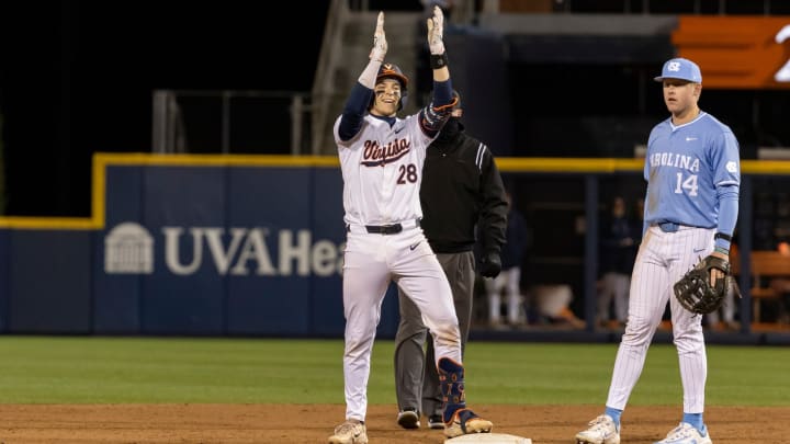 Jacob Ference reacts after hitting a double during the Virginia baseball game against North Carolina at Disharoon Park. Jacob Ference reacts after hitting a double during the Virginia baseball game against North Carolina at Disharoon Park.