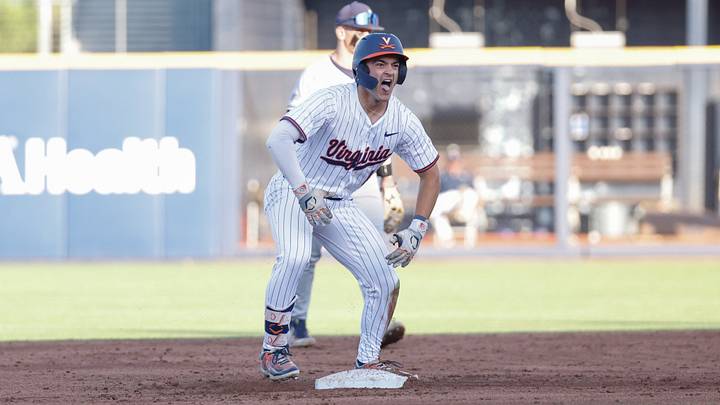 Anthony Stephan celebrates during the Virginia baseball game against Navy at Disharoon Park. Anthony Stephan celebrates during the Virginia baseball game against Navy at Disharoon Park.