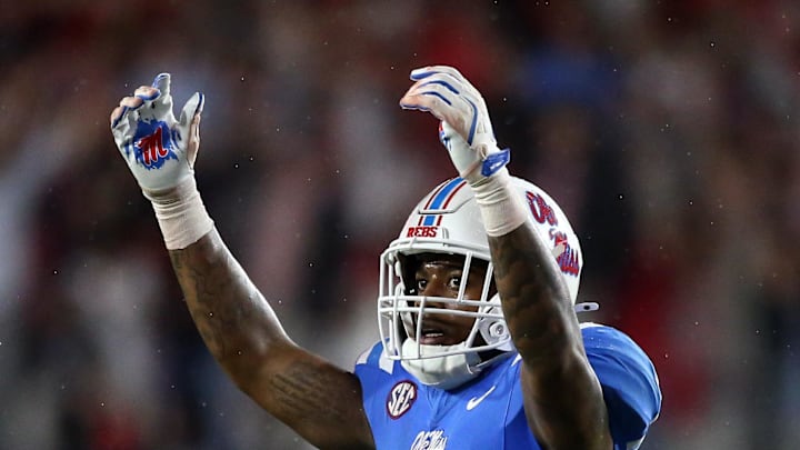 Nov 9, 2024; Oxford, Mississippi, USA; Mississippi Rebels linebacker Chris Paul Jr. (11) reacts at the end of the third quarter against the Georgia Bulldogs at Vaught-Hemingway Stadium. Mandatory Credit: Petre Thomas-Imagn Images Nov 9, 2024; Oxford, Mississippi, USA; Mississippi Rebels linebacker Chris Paul Jr. (11) reacts at the end of the third quarter against the Georgia Bulldogs at Vaught-Hemingway Stadium. Mandatory Credit: Petre Thomas-Imagn Images