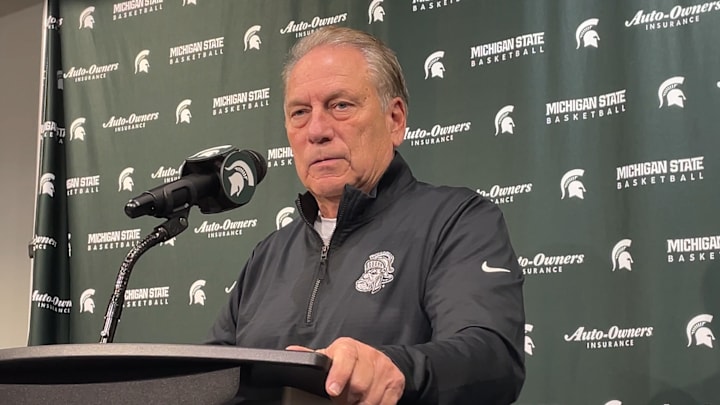 Michigan State Spartans head coach Tom Izzo speaks at a press conference inside the Breslin Center on Monday, Dec. 1, 2025. Michigan State Spartans head coach Tom Izzo speaks at a press conference inside the Breslin Center on Monday, Dec. 1, 2025.