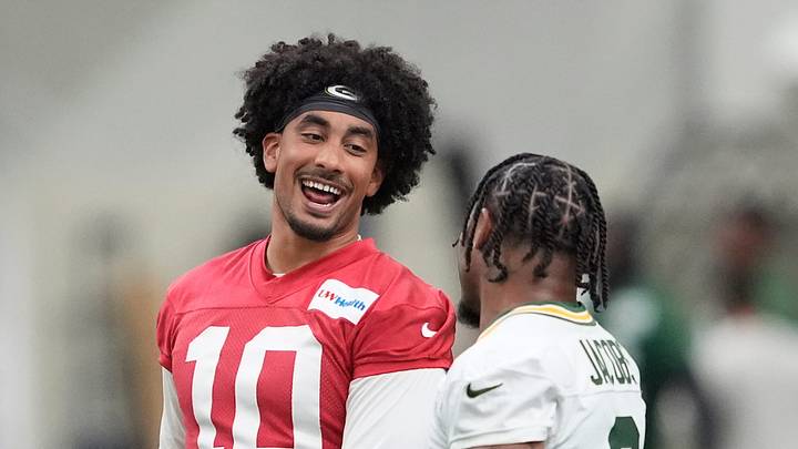 Green Bay Packers Jordan Love (10) and Josh Jacobs (8) participate in mandatory minicamp Thursday, June 11, 2026, at the Don Hutson Center in Green Bay, Wisconsin. Green Bay Packers Jordan Love (10) and Josh Jacobs (8) participate in mandatory minicamp Thursday, June 11, 2026, at the Don Hutson Center in Green Bay, Wisconsin.