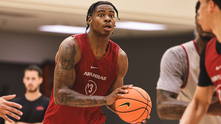 Arkansas Razorbacks forward Nick Pringle during summer practice at the Eddie Sutton Practice Center in Fayetteville, Ark. Arkansas Razorbacks forward Nick Pringle during summer practice at the Eddie Sutton Practice Center in Fayetteville, Ark.
