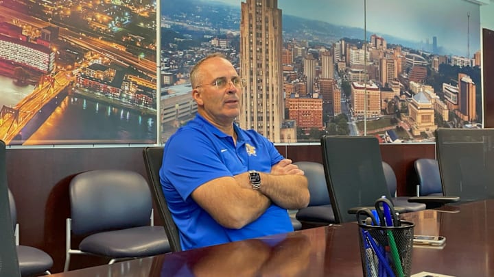 Pitt head coach Pat Narduzzi speaks to the media during Louisville game week