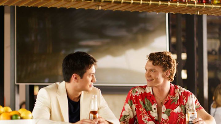 Hudson Williams as Shane Hollander and Connor Storrie as Ilya Rozanov in Heated Rivalry season 1 episode 5 - Courtesy of Bell Media