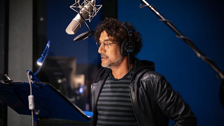 Naveen Andrews in recording booth as Khan. Photo credit: Jasper Lewis