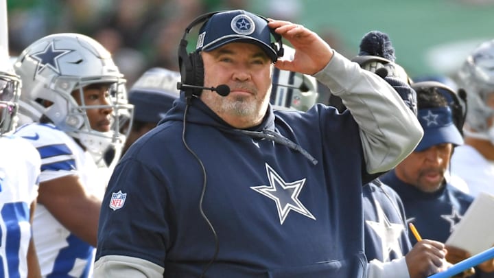 Former Dallas Cowboys head coach Mike McCarthy on the sidelines against the Philadelphia Eagles at Lincoln Financial Field.