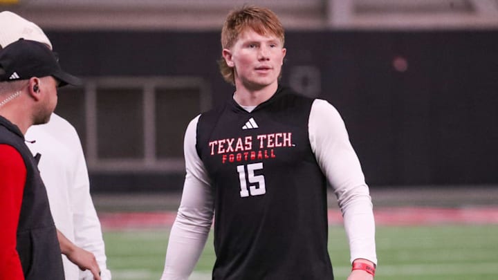 Texas Tech's Will Hammond looks on during spring football practice, Tuesday, April 7, 2026, at the Womble Football Center.