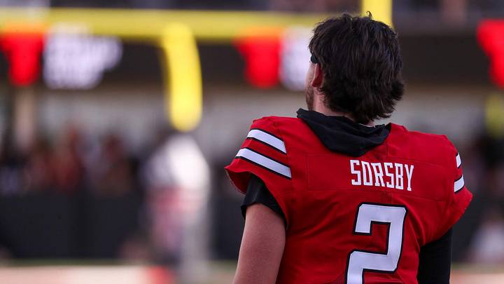 Texas Tech's Brendan Sorsby looks on during the spring football game, Friday, April 17, 2026, at Jones AT&T Stadium. Texas Tech's Brendan Sorsby looks on during the spring football game, Friday, April 17, 2026, at Jones AT&T Stadium.